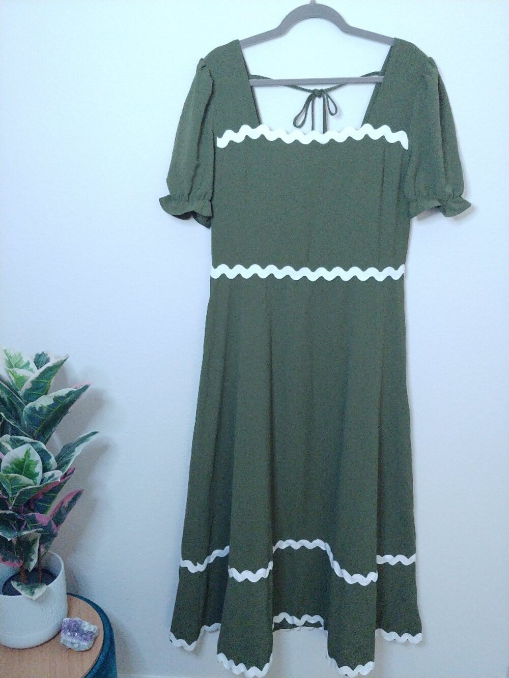 BTFBM Green Maxi Dress with White Scalloped Trim